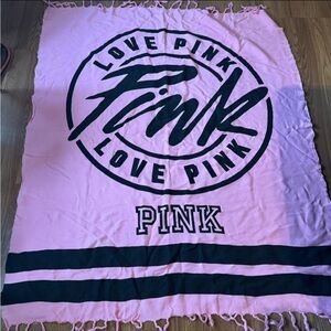 Pink Victoria's Secret Love Hot Pink Logo Classic Fringe Throw‎ Blanket Y2k